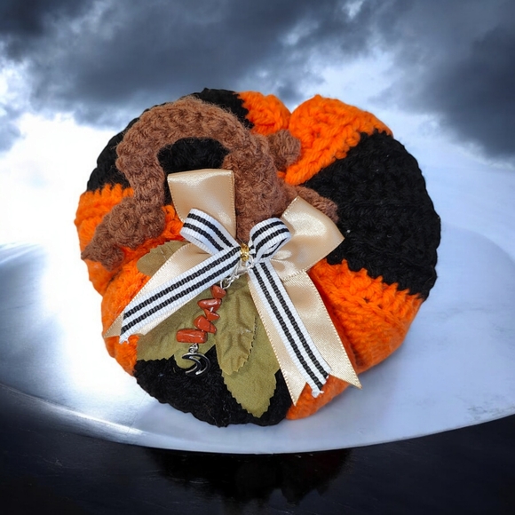 Handmade Crochet Decorative Halloween Pumpkin Decor - Set of 3 - Picture 9 of 10